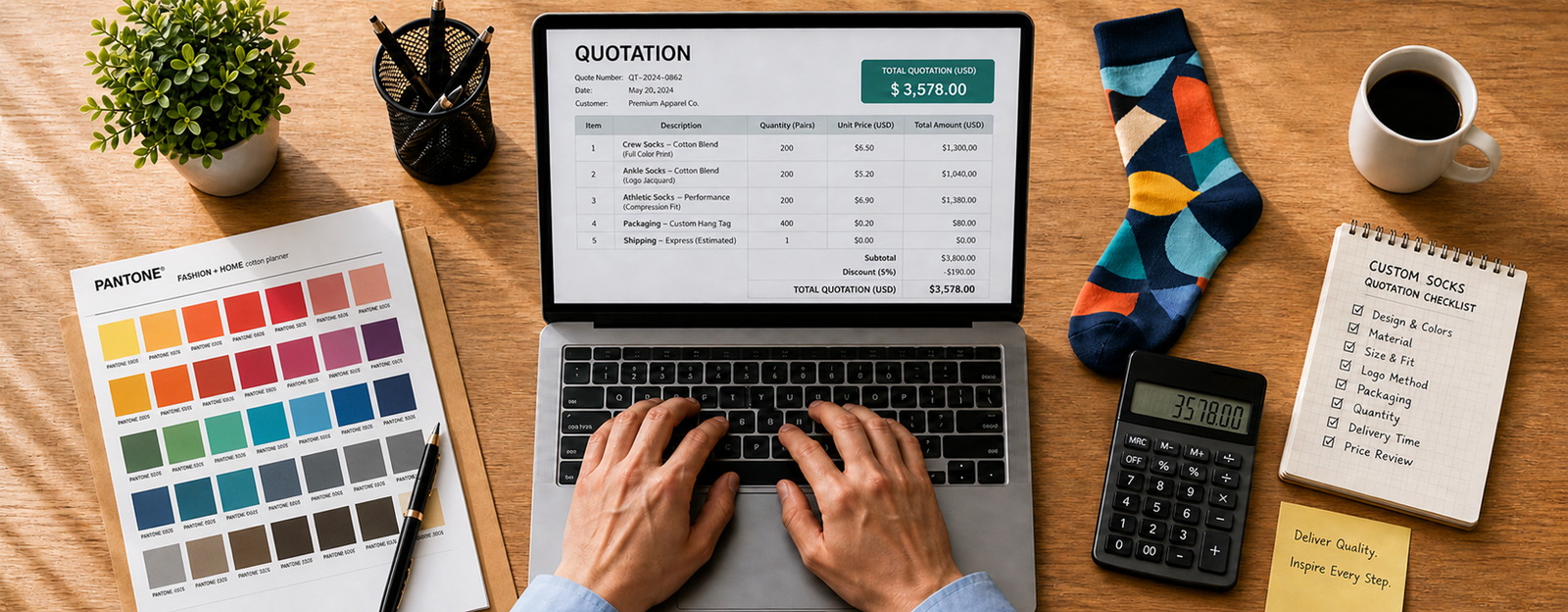 Custom socks quotation workspace