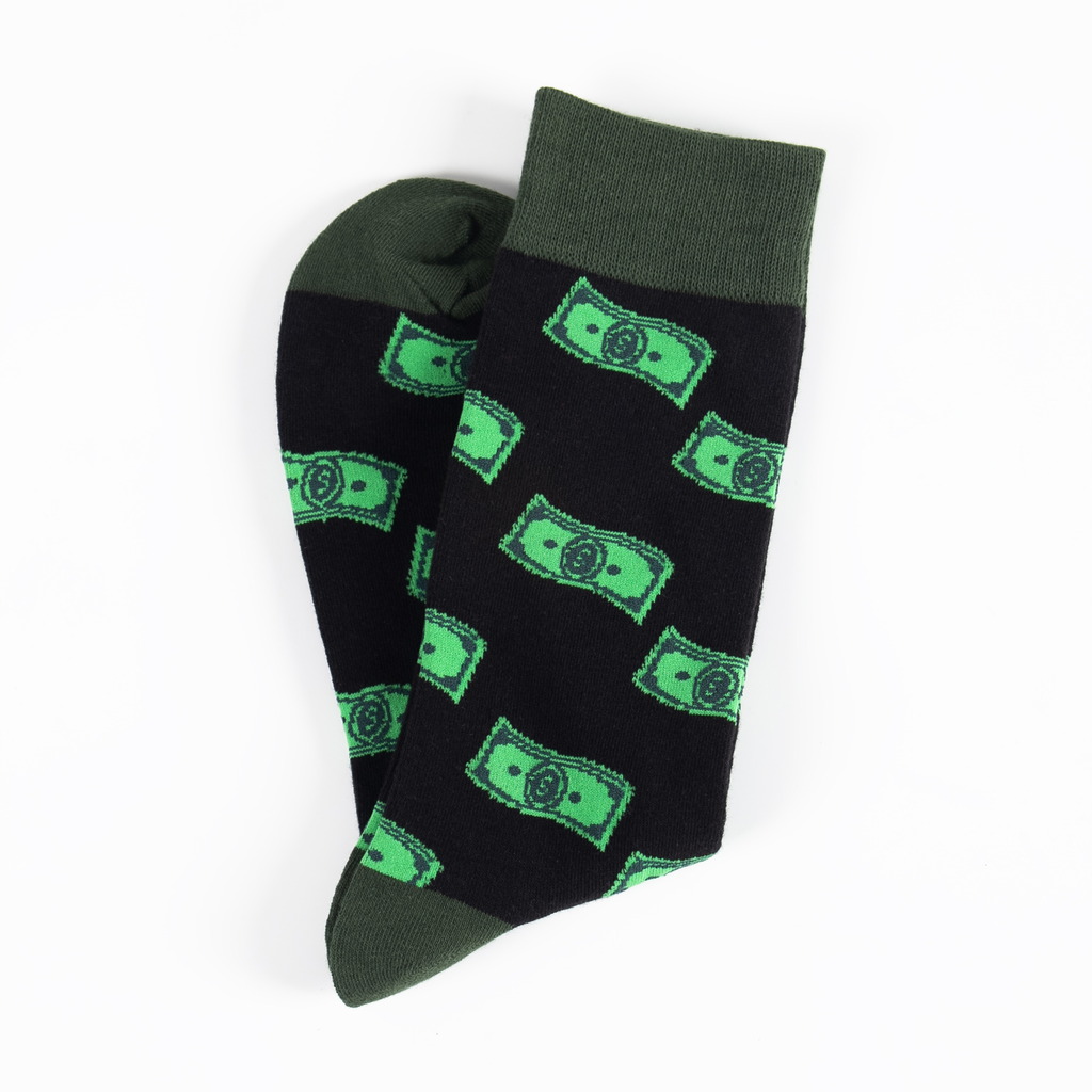 Black and green money pattern dress socks