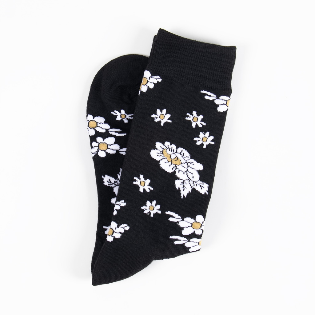 Black floral dress socks