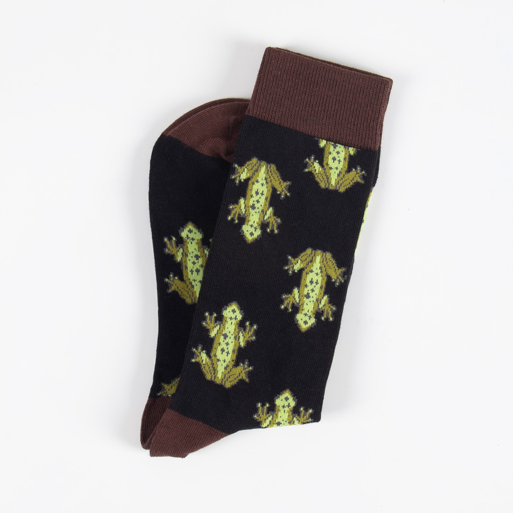 Black frog pattern dress socks