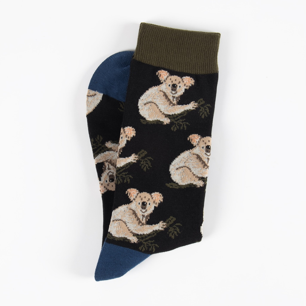 Black koala pattern dress socks