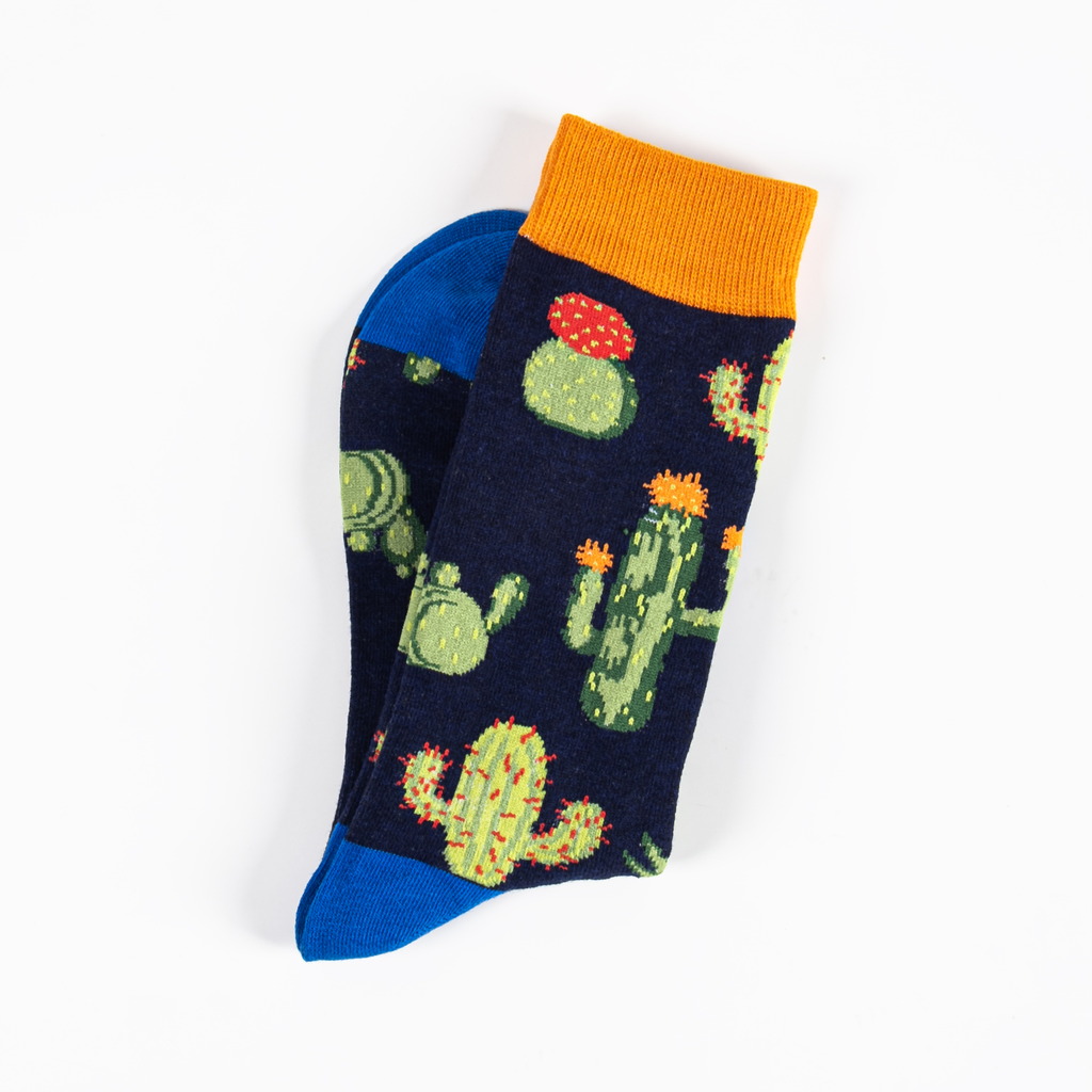 Navy cactus pattern dress socks