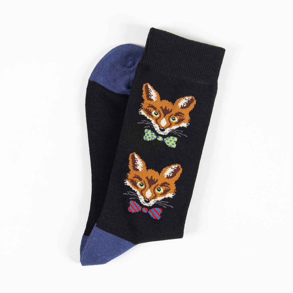 Black fox pattern dress socks