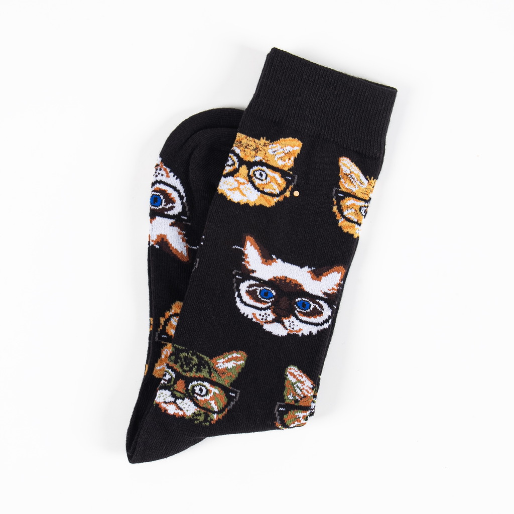 Black cat pattern dress socks