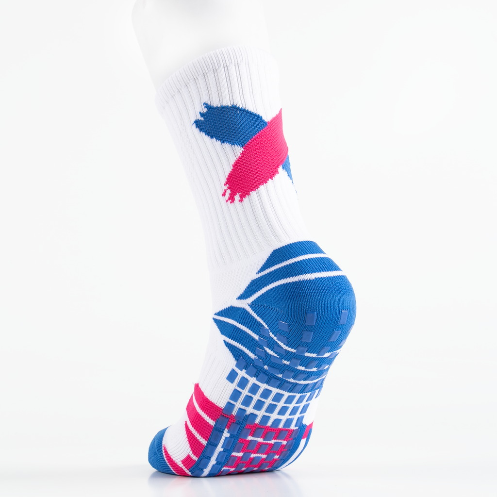 Blue and pink custom grip sock sample