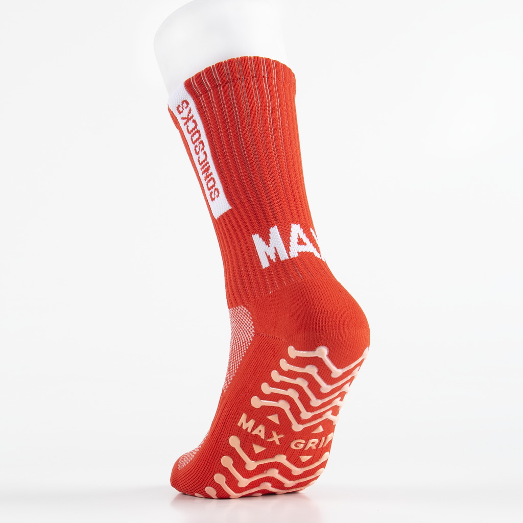Orange custom grip sock sample