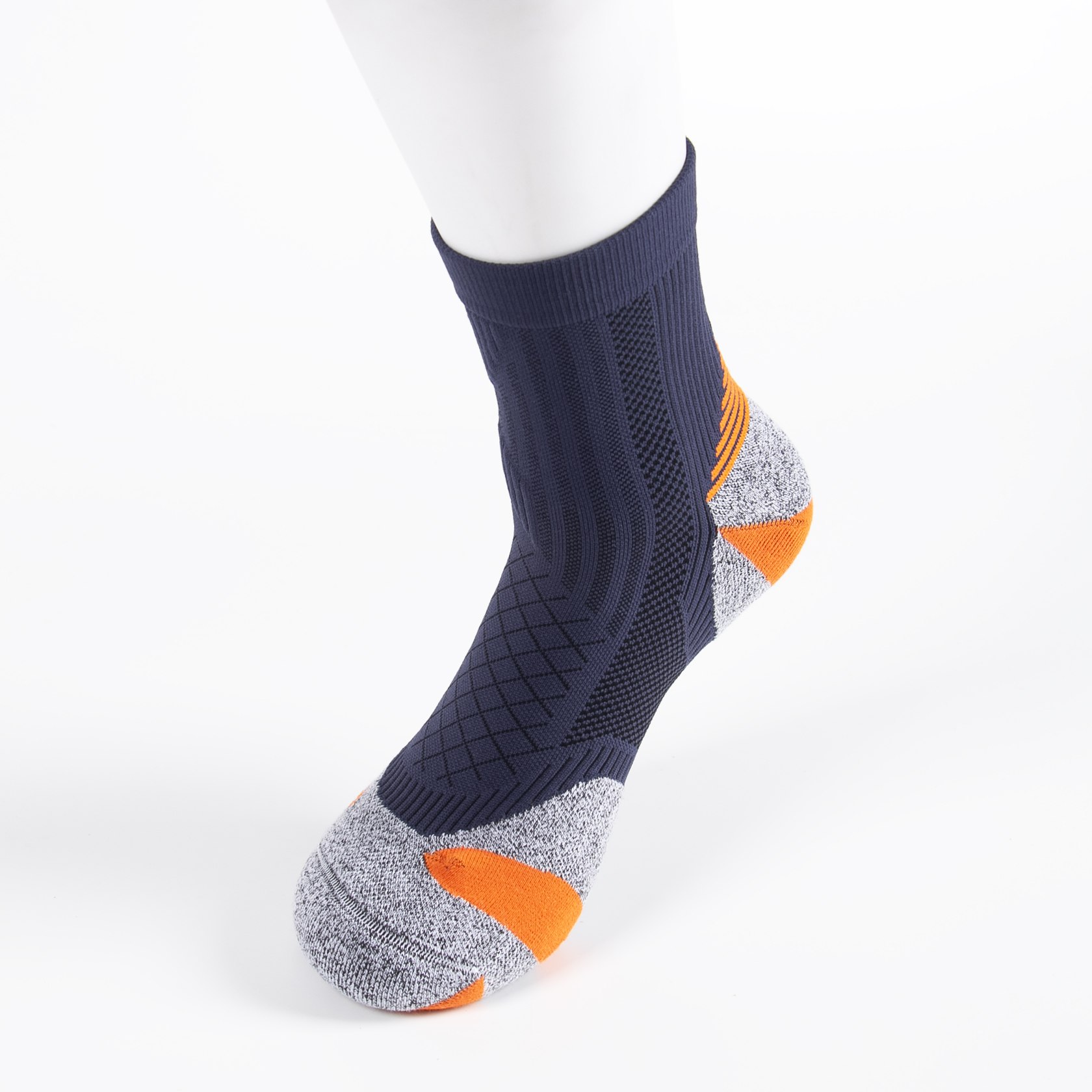 Navy and orange custom sports sock sample