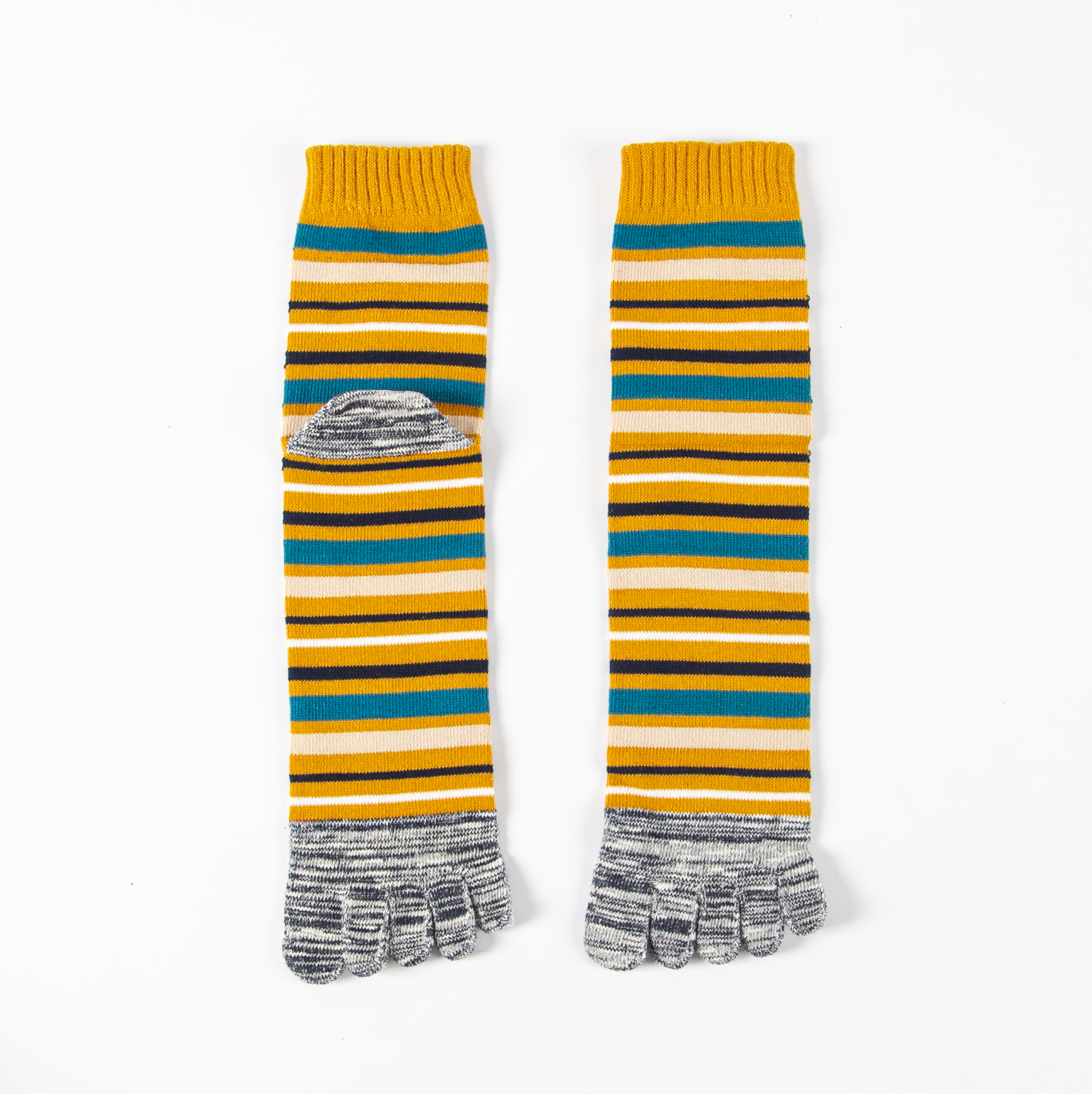 Custom striped knee high five toe sock sample