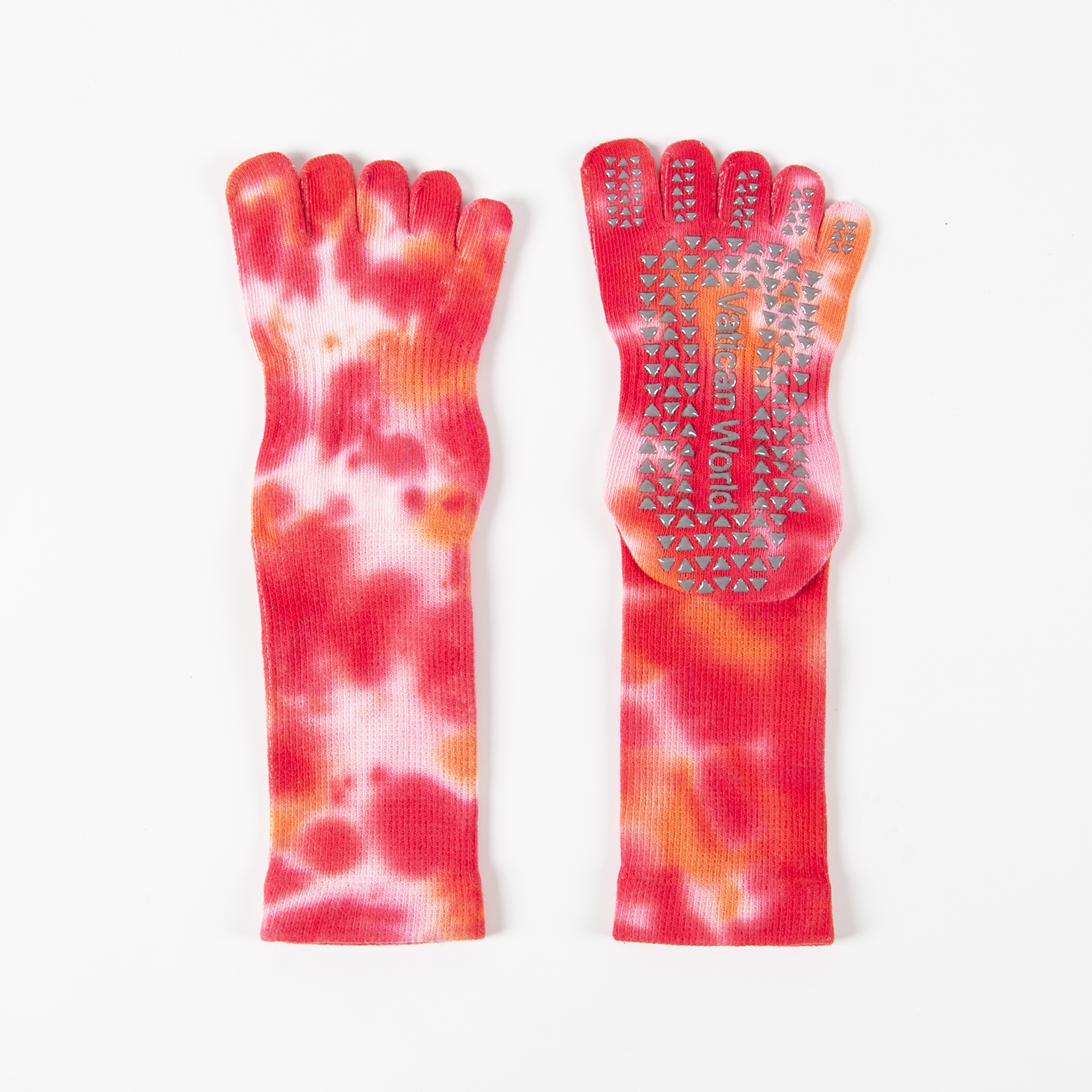 Custom red tie dye five toe grip sock sample